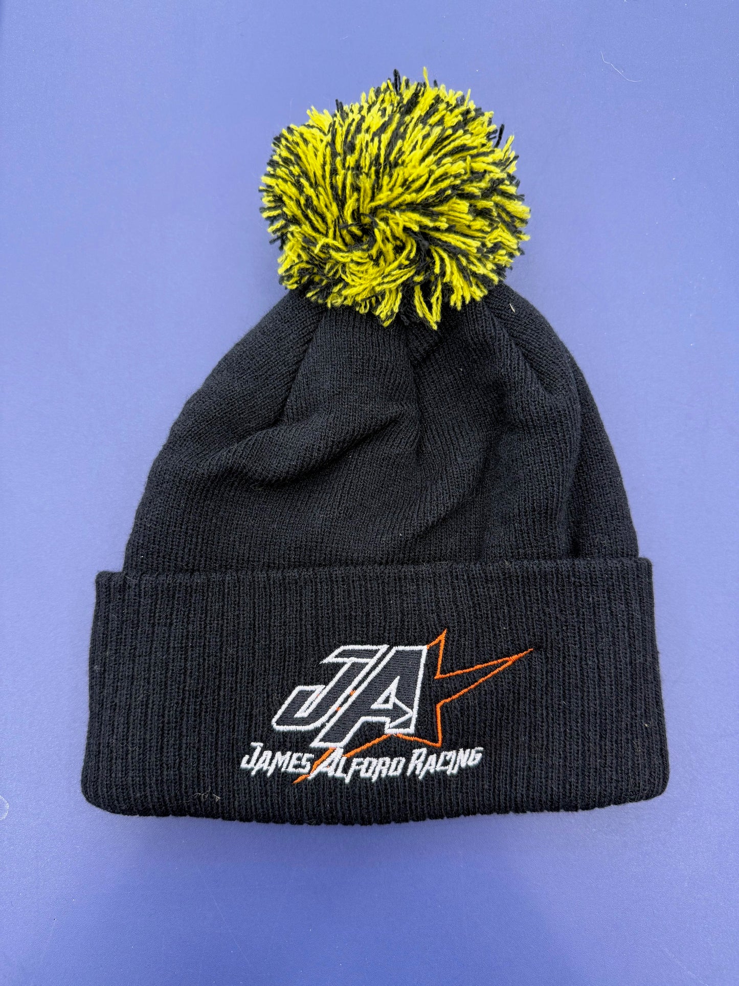 Beanie Bobble Hat Black and Yellow